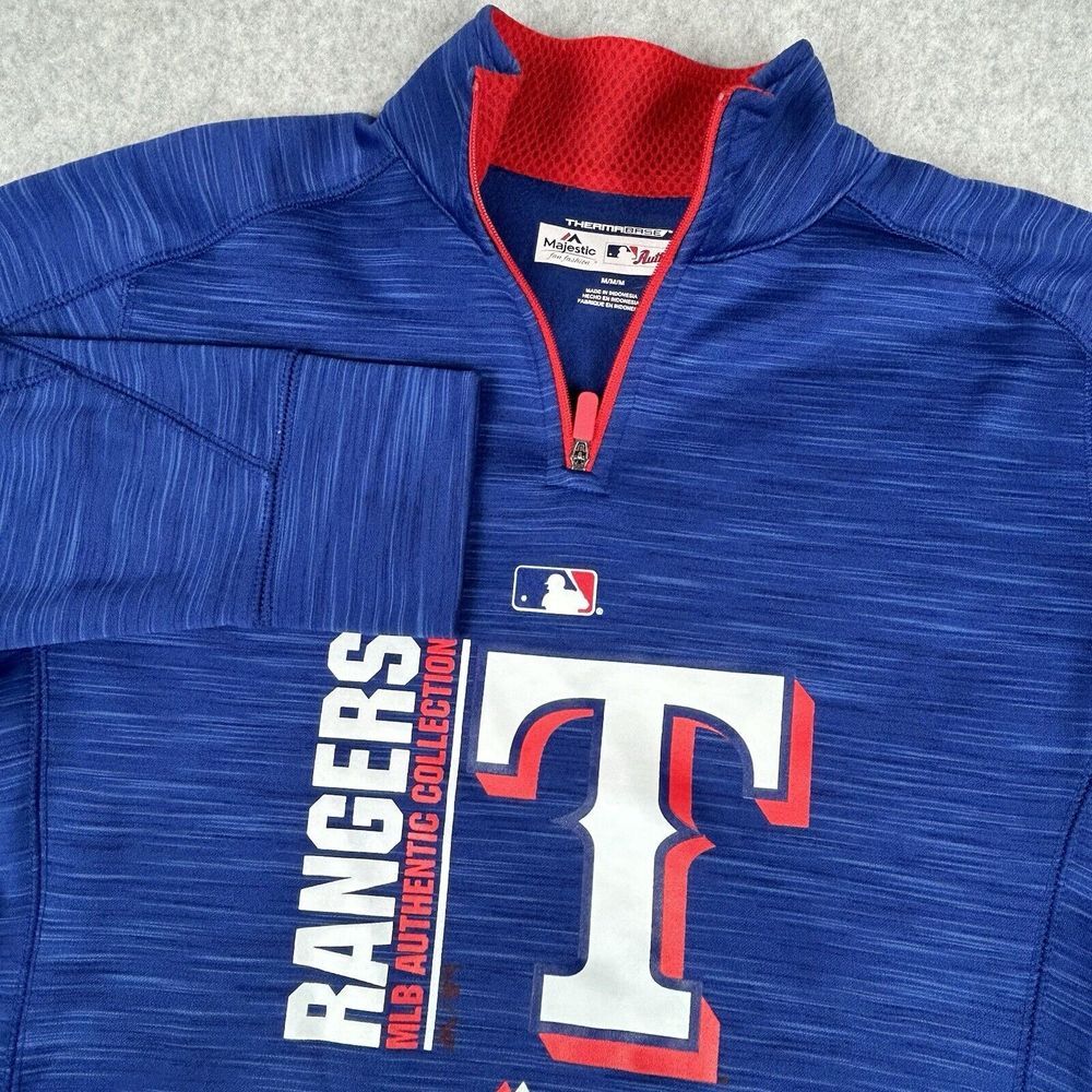 MLB Texas Rangers Majestic 1/4 Zip Womens M Pullover Sweatshirt Blue Therma Base